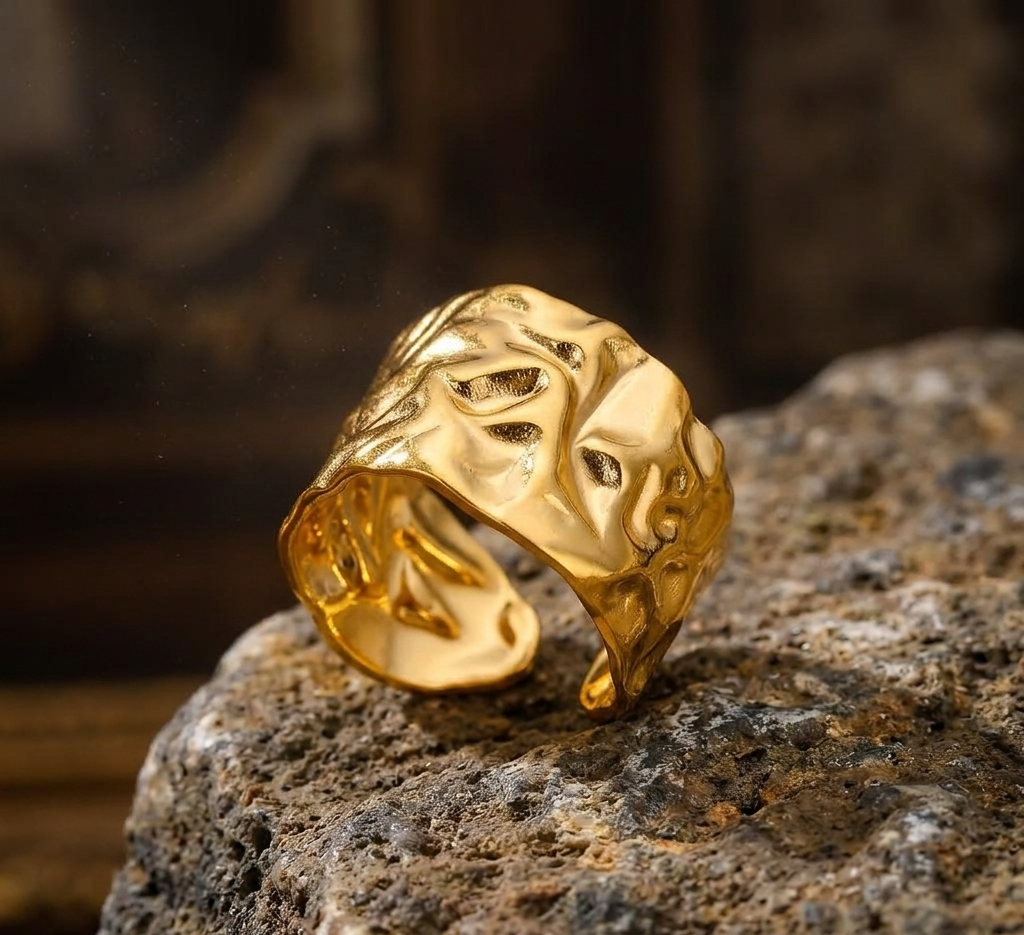 Anillos anchos y gruesos de acero inoxidable para mujer, color dorado.