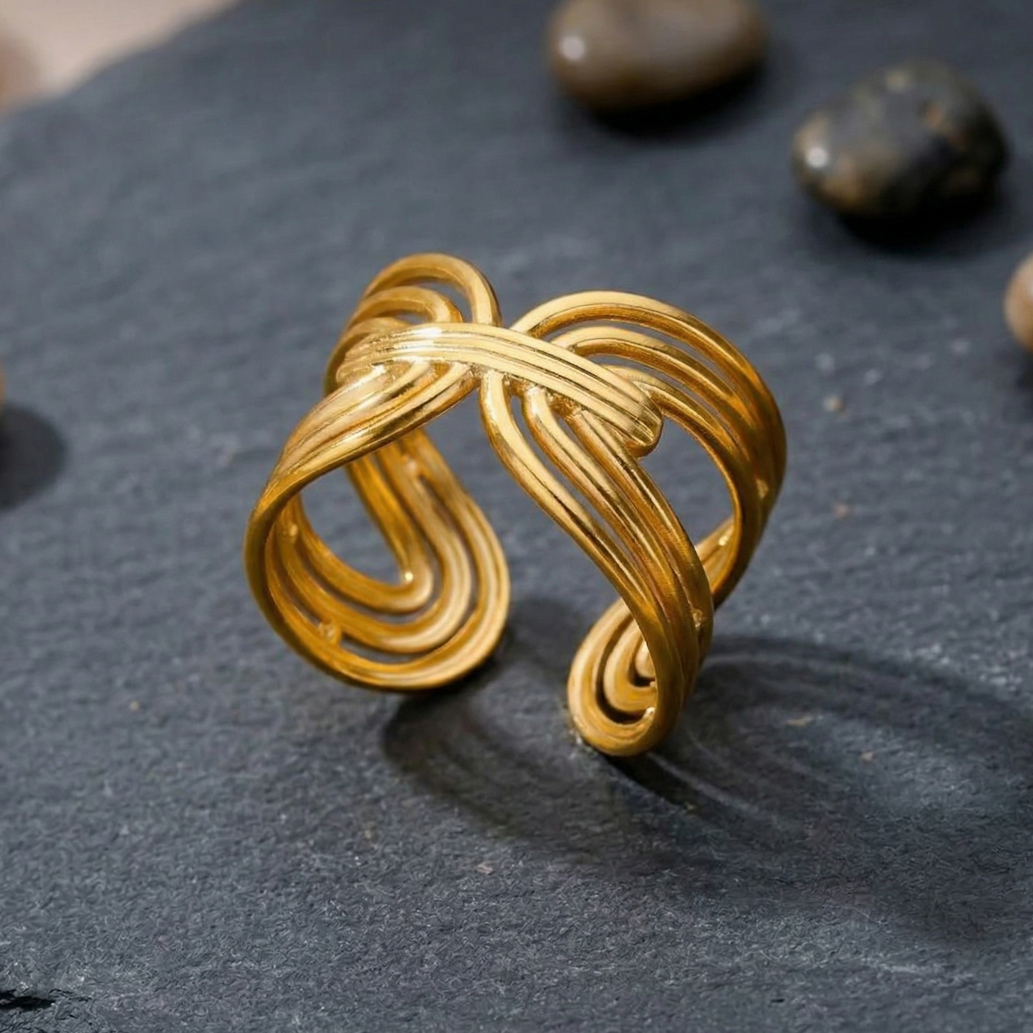 Anillos anchos y gruesos de acero inoxidable para mujer, color dorado.