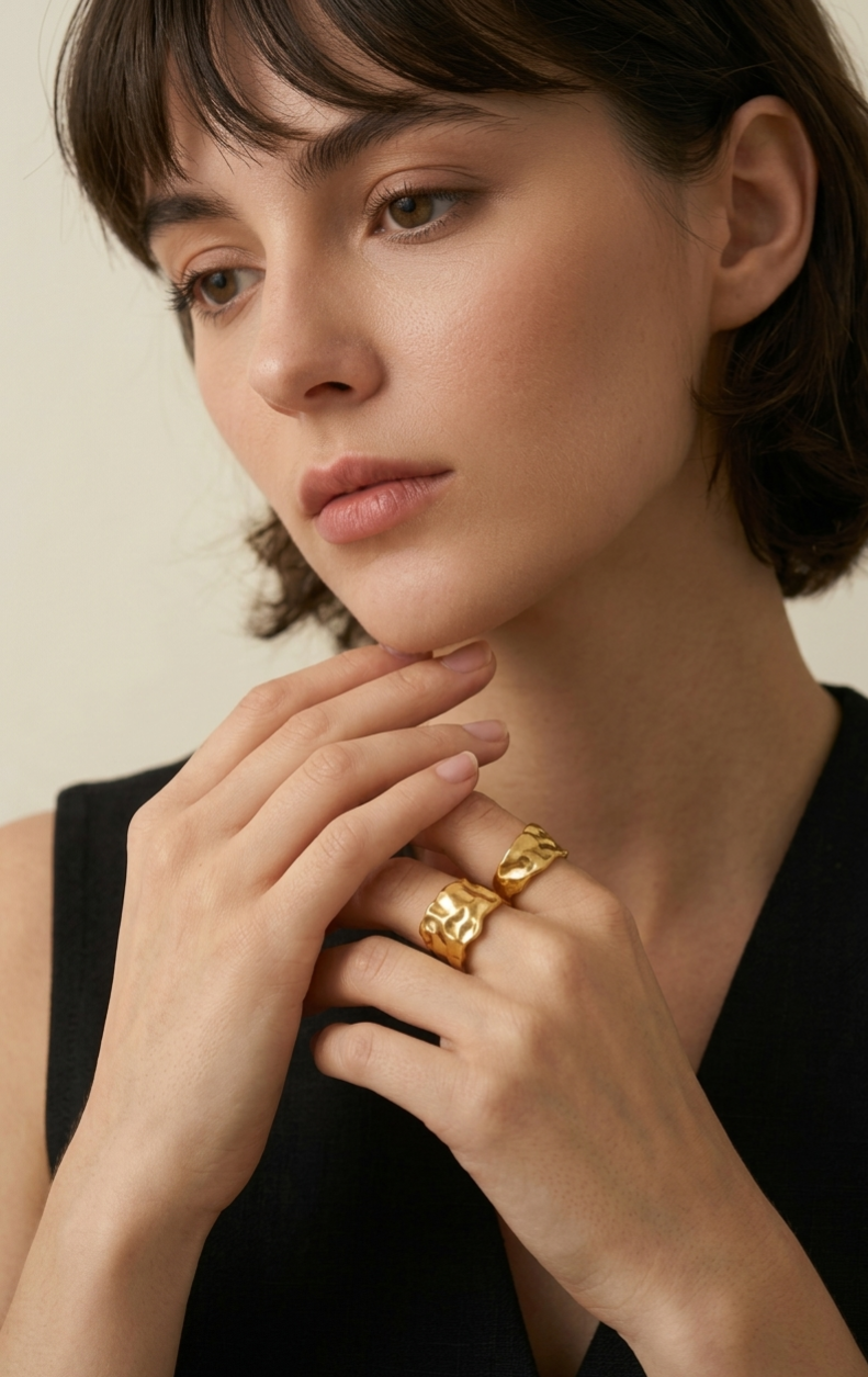 Anillos anchos y gruesos de acero inoxidable para mujer, color dorado.