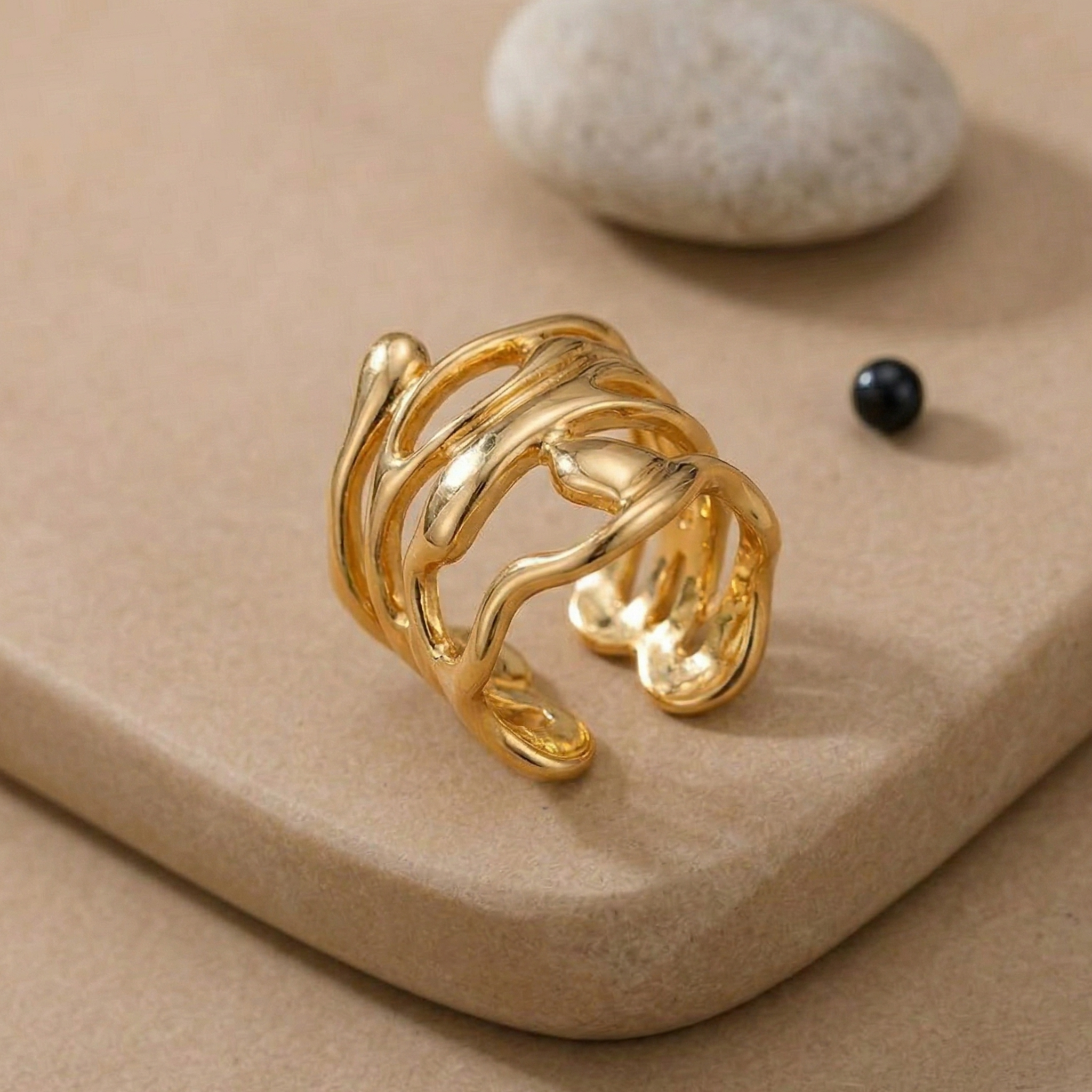 Anillos anchos y gruesos de acero inoxidable para mujer, color dorado.