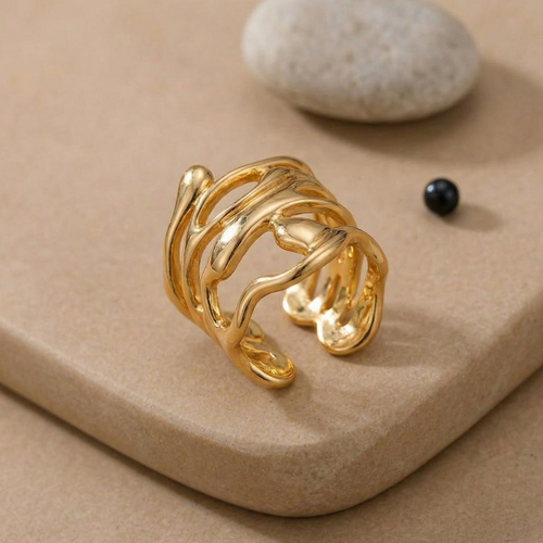 Anillos anchos y gruesos de acero inoxidable para mujer, color dorado.