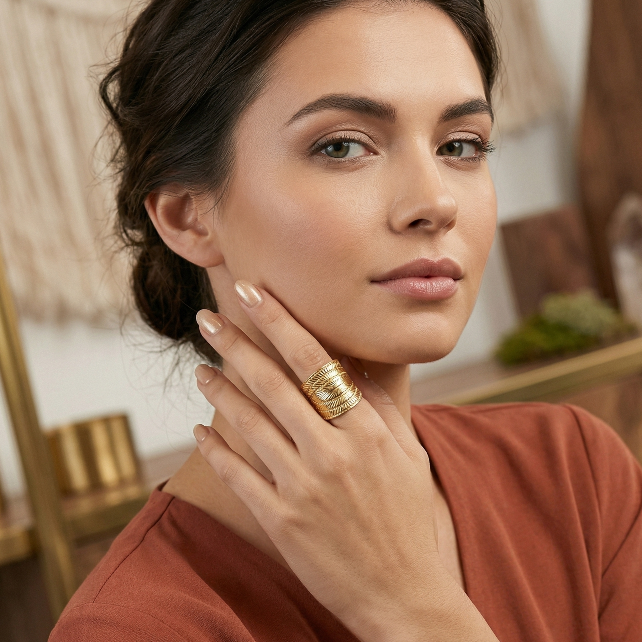 Anillos anchos y gruesos de acero inoxidable para mujer, color dorado.