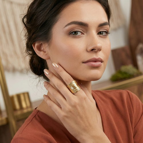 Anillos anchos y gruesos de acero inoxidable para mujer, color dorado.