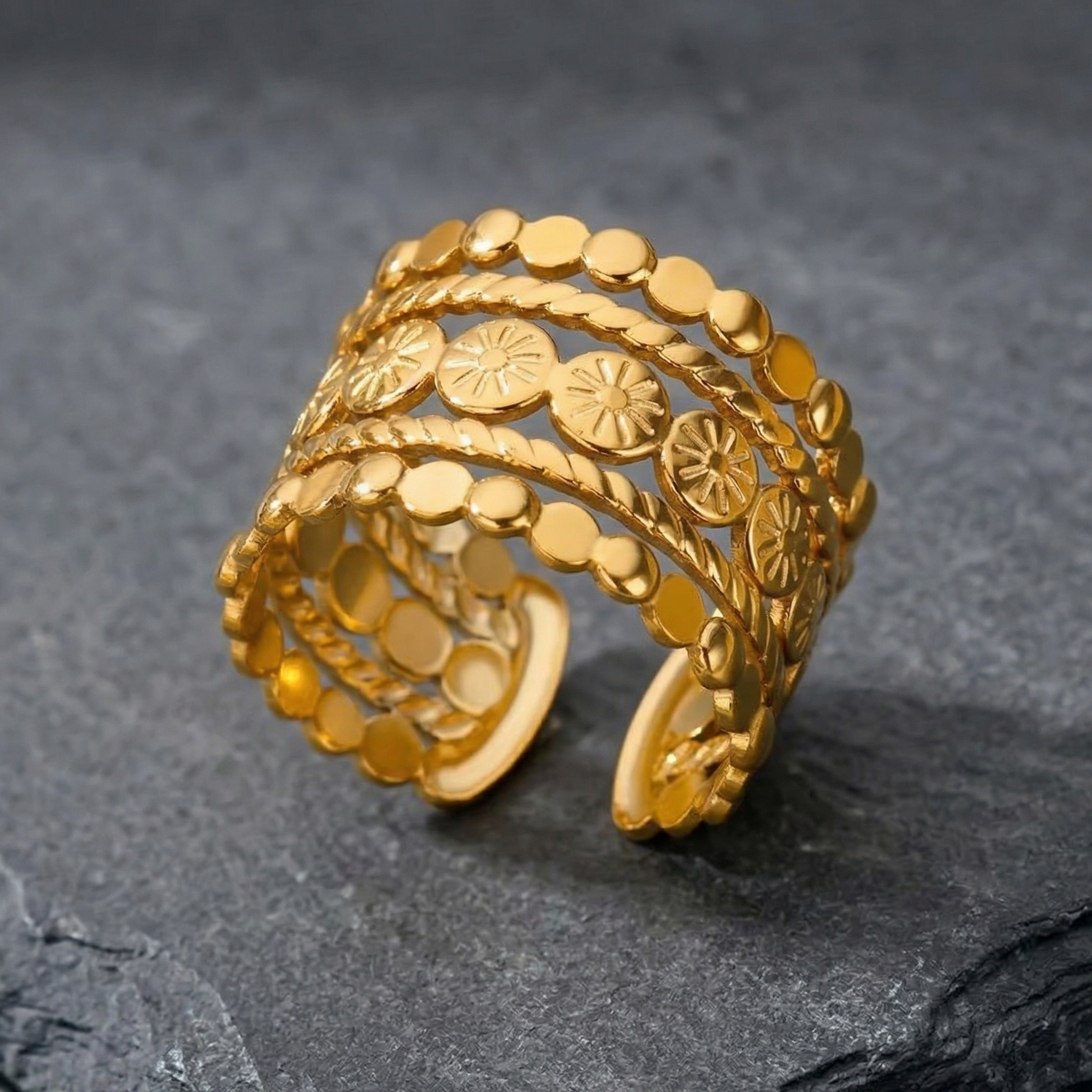 Anillos anchos y gruesos de acero inoxidable para mujer, color dorado.