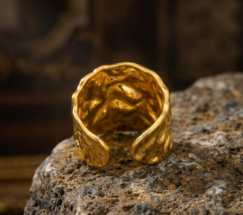 Anillos anchos y gruesos de acero inoxidable para mujer, color dorado.