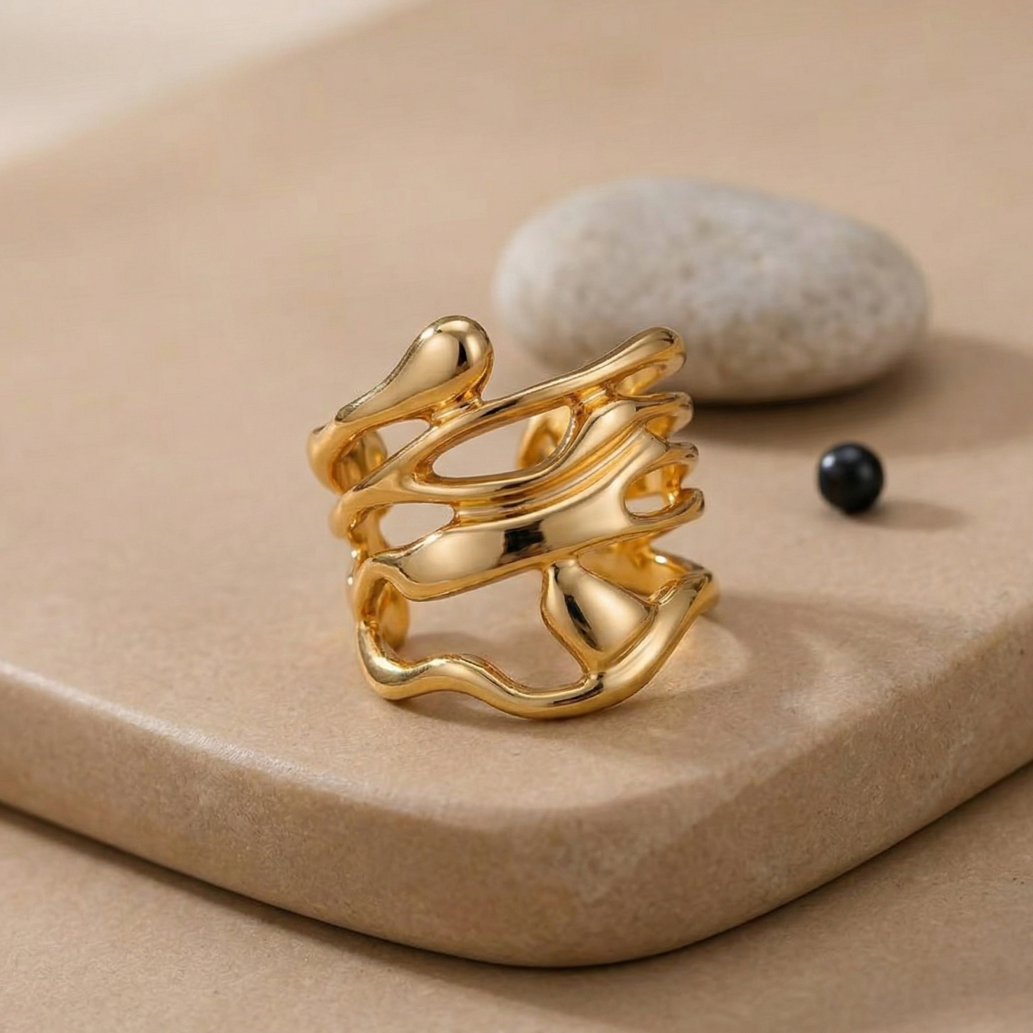 Anillos anchos y gruesos de acero inoxidable para mujer, color dorado.